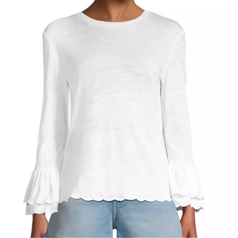 Frame • White Linen scalloped bell sleeve blouse size medium